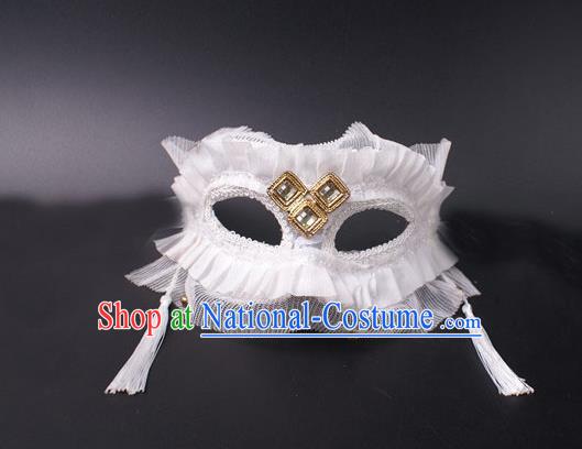 Cosplay Party Deluxe White Tassel Mask Handmade Face Mask Halloween Stage Performance Headpiece