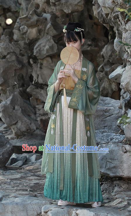 China Ancient Nobility Beauty Green Hanfu Dress Garments Traditional Song Dynasty Royal Princess Historical Clothing Full Set