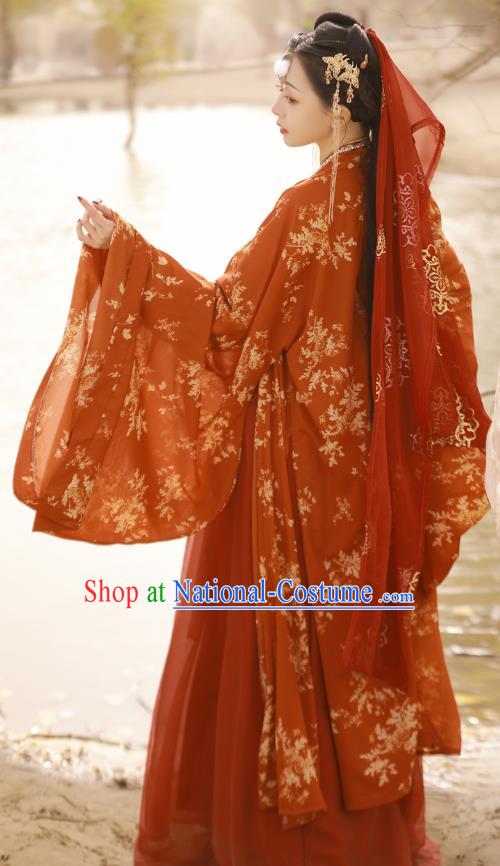 China Traditional Tang Dynasty Palace Beauty Historical Clothing Ancient Court Princess Red Hanfu Dress Garments