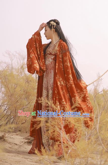 China Traditional Tang Dynasty Palace Beauty Historical Clothing Ancient Court Princess Red Hanfu Dress Garments