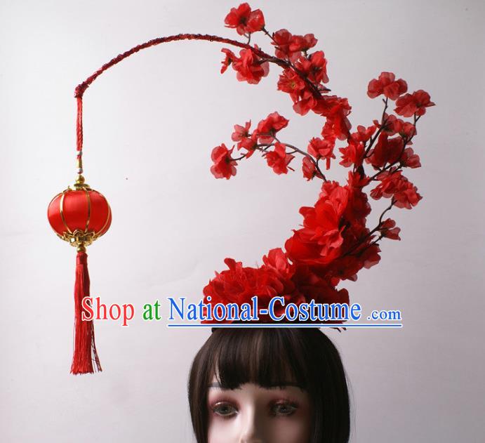 China Giant Hair Accessories Stage Show Headdress Catwalks Red Lantern Tassel Hair Crown