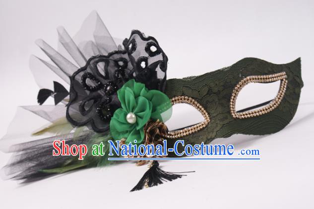 Handmade Halloween Cosplay Party Atrovirens Lace Mask Carnival Veil Face Mask Stage Performance Blinder Headpiece