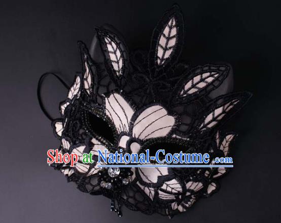 Rio Carnival Headwear Halloween Party Male Cosplay Cat Mask Professional Stage Performance Black Lace Face Mask