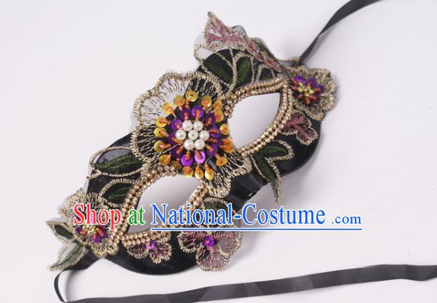 Handmade Carnival Purple Sequins Face Mask Stage Performance Blinder Headpiece Halloween Cosplay Party Lace Mask