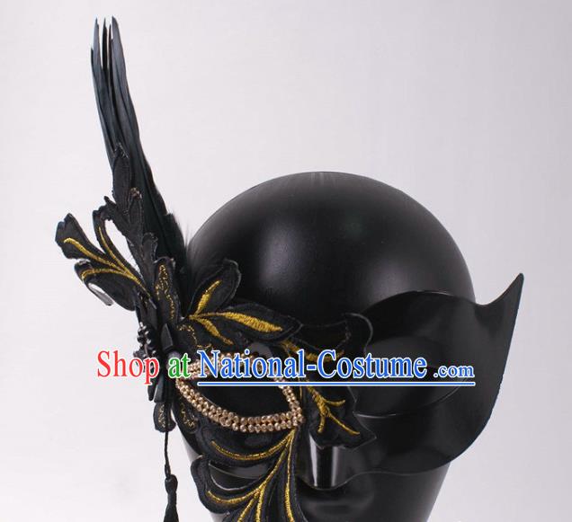 Handmade Carnival Black Feather Face Mask Stage Show Headpiece Halloween Cosplay Party Woman Mask