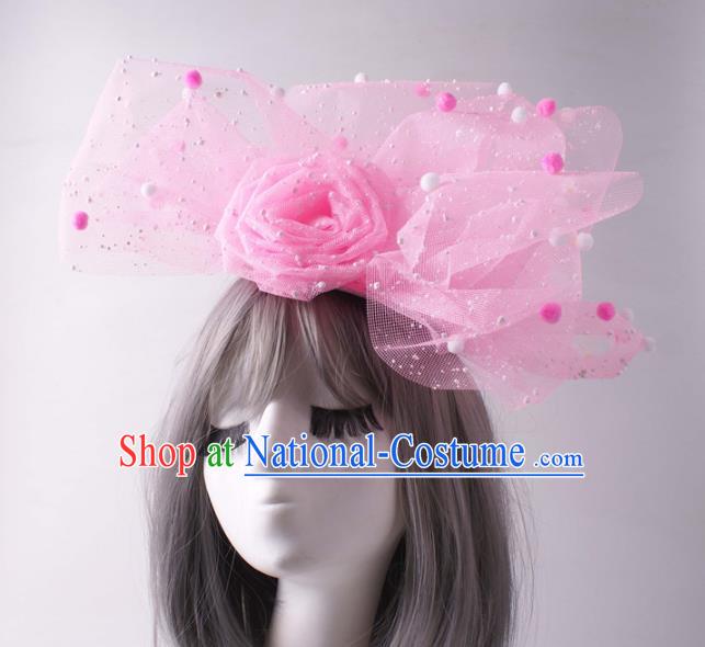 Top Baroque Giant Headdress Baroque Giant Headdress Rio Carnival Decorations Halloween Cosplay Top Hat Stage Show Pink Veil Rose Hair Crown