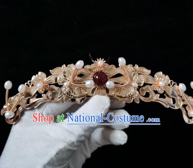 China Ming Dynasty Empress Golden Butterfly Hair Crown Traditional Hanfu Hairpin Ancient Court Woman Hair Accessories