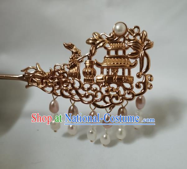 China Traditional Hanfu Hair Accessories Ancient Princess Golden Hair Stick Tang Dynasty Tassel Hairpin