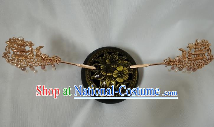 China Traditional Hanfu Hair Accessories Ancient Princess Golden Hair Stick Tang Dynasty Tassel Hairpin