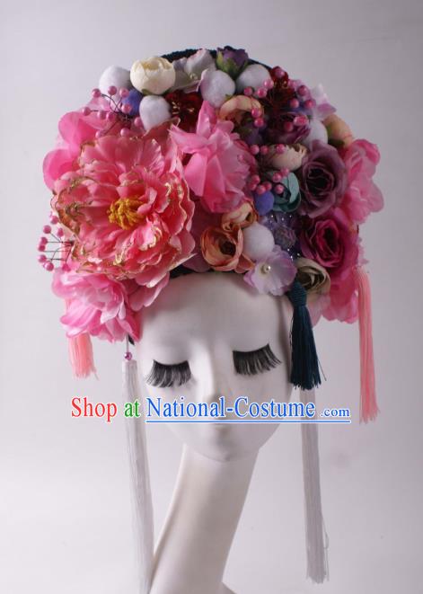 Top Stage Show Hair Crown Baroque Giant Headdress Rio Carnival Decorations Halloween Cosplay Silk Flowers Hat