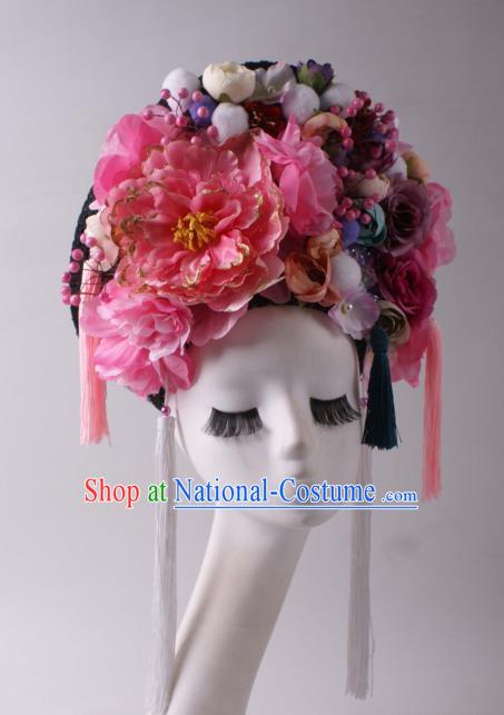 Top Stage Show Hair Crown Baroque Giant Headdress Rio Carnival Decorations Halloween Cosplay Silk Flowers Hat