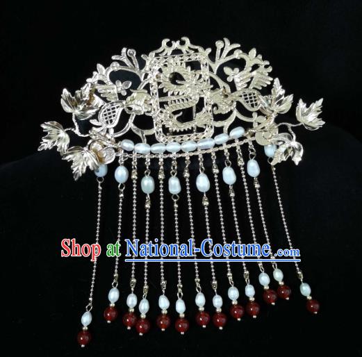 China Ming Dynasty Empress Tassel Hairpin Traditional Hanfu Hair Accessories Ancient Palace Lady Hair Crown