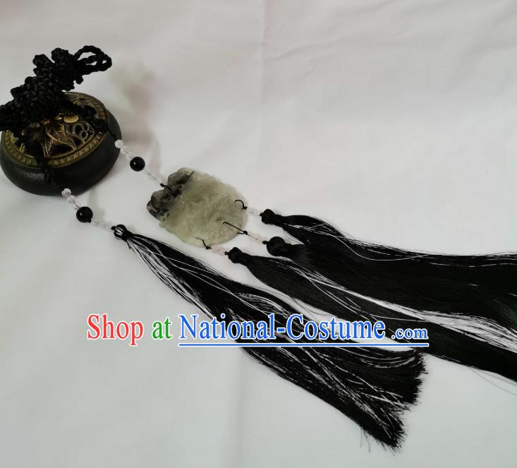 Chinese Tang Dynasty Swordsman Black Tassel Belt Pendant Traditional Ancient Prince Jade Waist Accessories