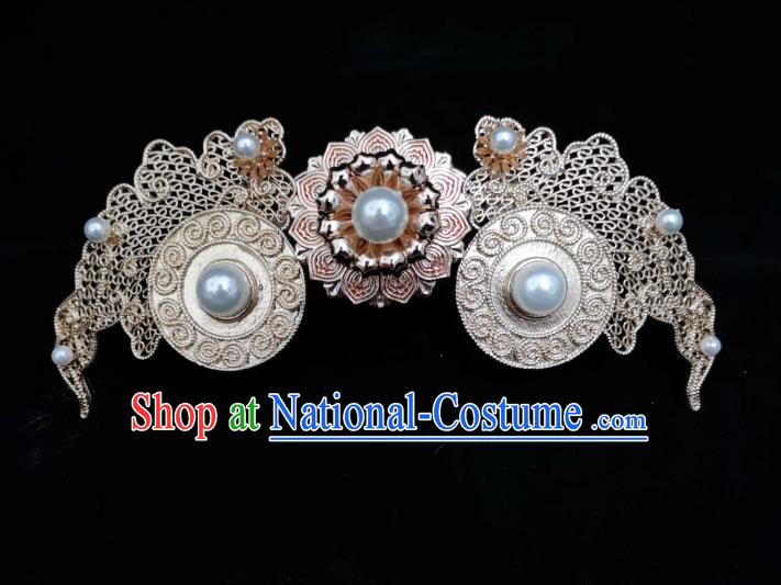 China Traditional Hanfu Headpiece Ancient Palace Lady Hairpin Tang Dynasty Princess Pearls Hair Crown