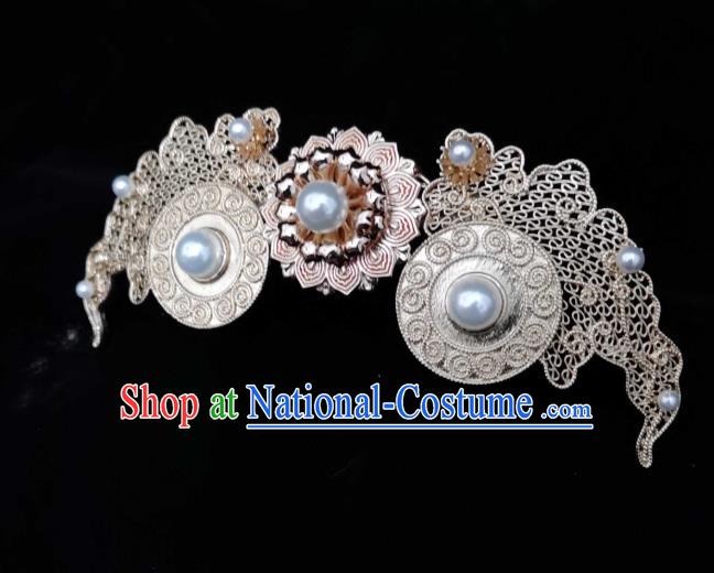 China Traditional Hanfu Headpiece Ancient Palace Lady Hairpin Tang Dynasty Princess Pearls Hair Crown