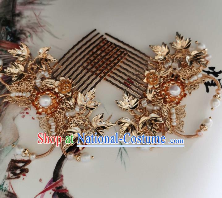 China Ancient Princess Hairpins Tang Dynasty Palace Lady Golden Crab Hair Combs Traditional Hanfu Hair Accessories