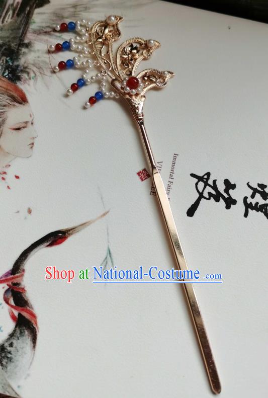 China Ancient Princess Tassel Hairpin Traditional Hanfu Hair Accessories Tang Dynasty Golden Hair Stick