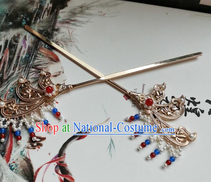 China Ancient Princess Tassel Hairpin Traditional Hanfu Hair Accessories Tang Dynasty Golden Hair Stick