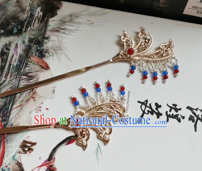 China Ancient Princess Tassel Hairpin Traditional Hanfu Hair Accessories Tang Dynasty Golden Hair Stick