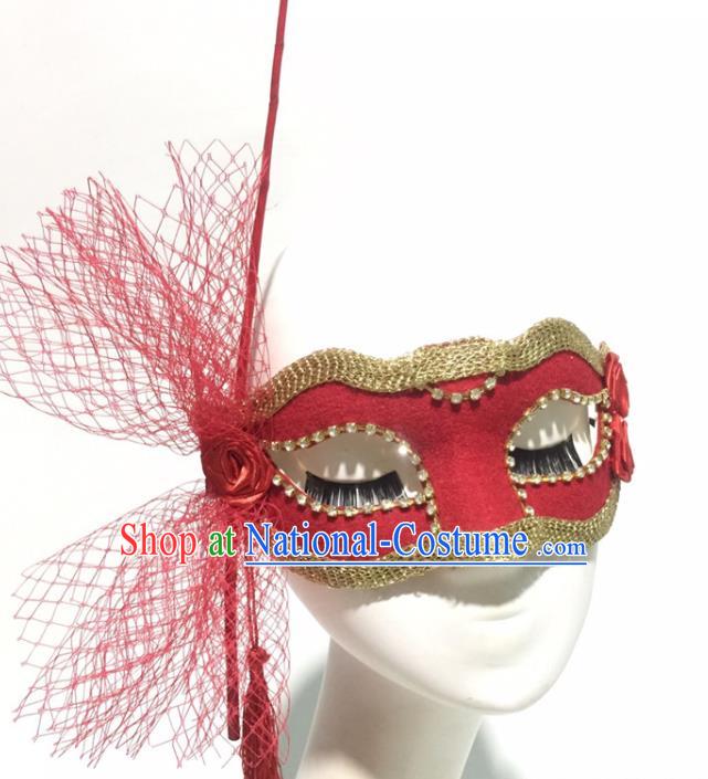 Handmade Halloween Cosplay Party Woman Red Mask Carnival Blinder Face Mask Stage Show Headpiece