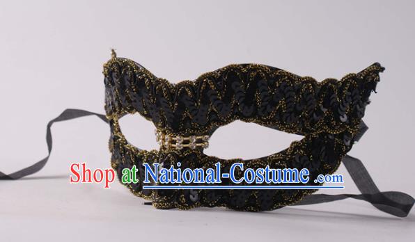 Handmade Stage Show Blinder Headpiece Halloween Cosplay Party Woman Mask Carnival Black Sequins Face Mask