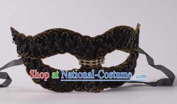 Handmade Stage Show Blinder Headpiece Halloween Cosplay Party Woman Mask Carnival Black Sequins Face Mask