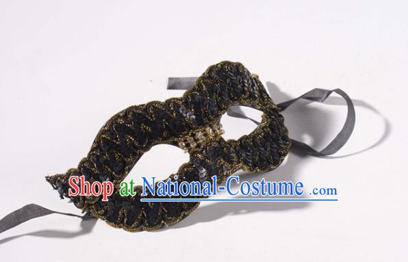 Handmade Stage Show Blinder Headpiece Halloween Cosplay Party Woman Mask Carnival Black Sequins Face Mask