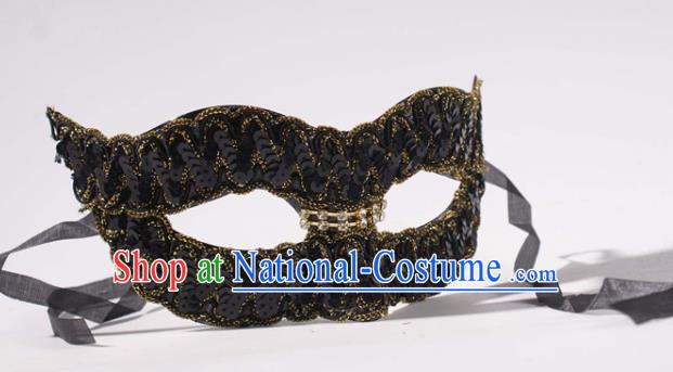 Handmade Stage Show Blinder Headpiece Halloween Cosplay Party Woman Mask Carnival Black Sequins Face Mask