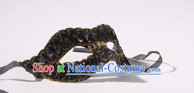 Handmade Stage Show Blinder Headpiece Halloween Cosplay Party Woman Mask Carnival Black Sequins Face Mask