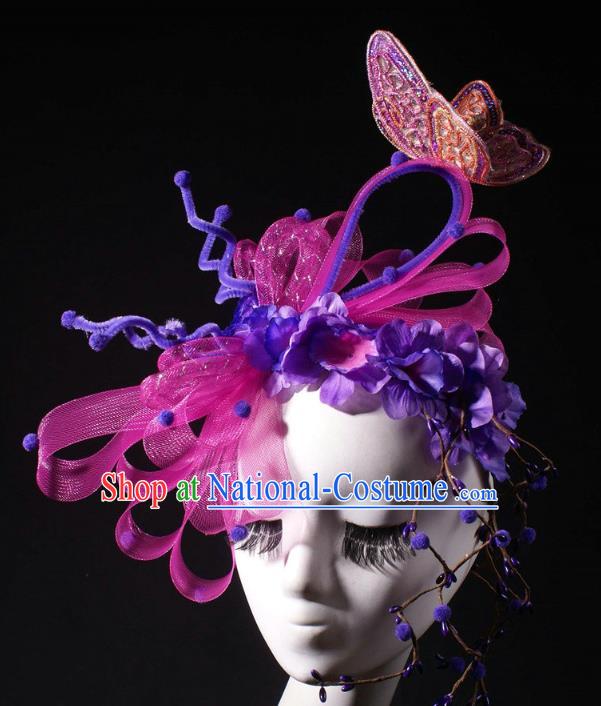 Top Halloween Cosplay Princess Hair Clasp Stage Show Purple Flowers Royal Crown Baroque Bride Giant Headdress Rio Carnival Decorations