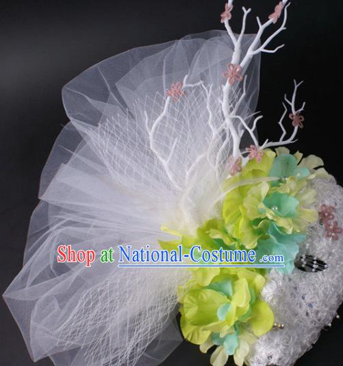 Handmade Halloween Cosplay Party Yellow Flowers Mask Carnival White Full Face Mask Stage Performance Blinder Headpiece