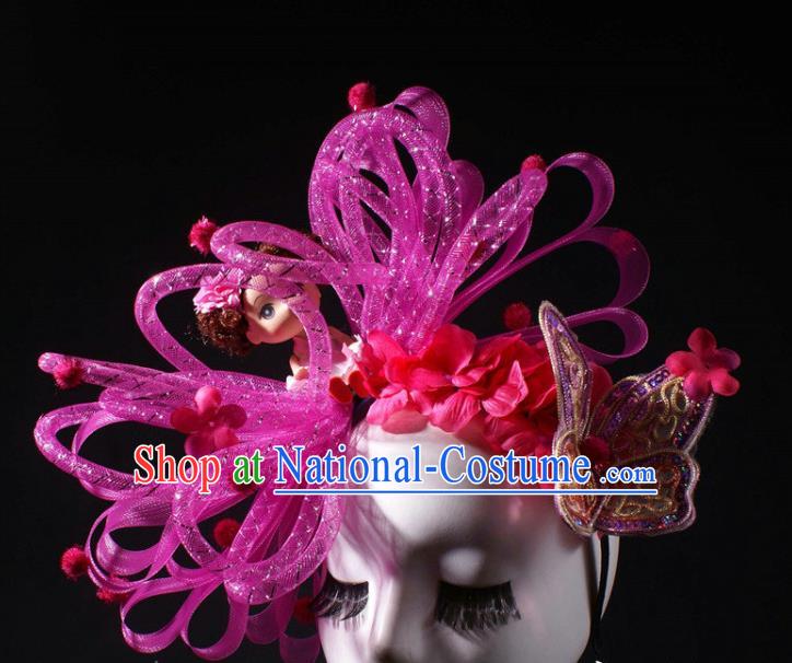 Top Rio Carnival Butterfly Decorations Halloween Cosplay Princess Hair Clasp Stage Show Royal Crown Baroque Bride Giant Headdress