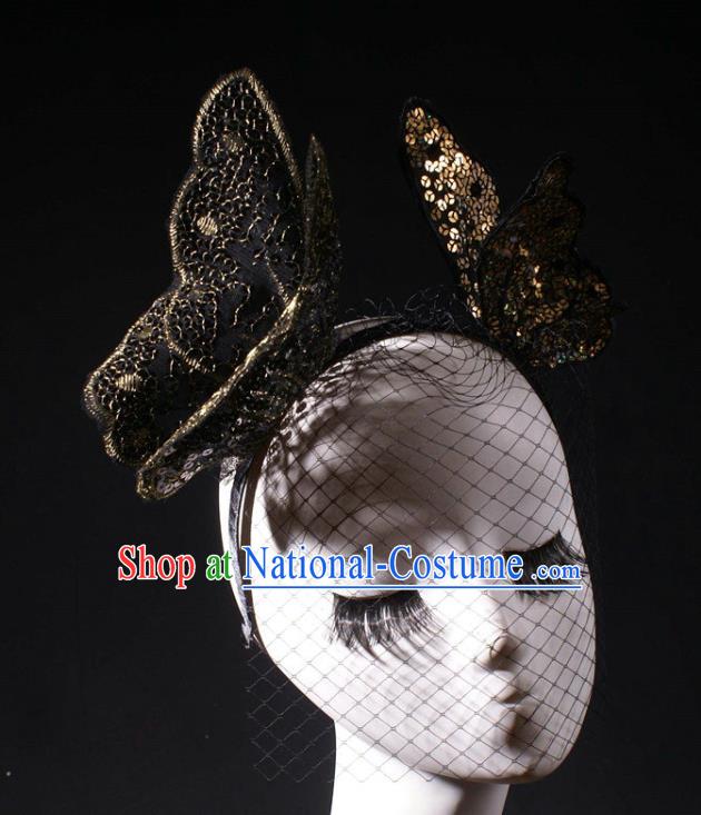 Top Stage Show Royal Crown Baroque Giant Headdress Rio Carnival Decorations Halloween Cosplay Princess Black Butterfly Hair Clasp