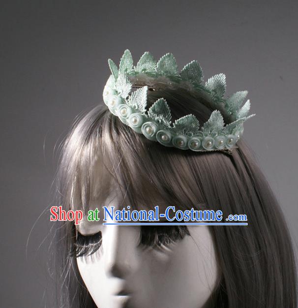 Top Halloween Cosplay Princess Green Leaf Hair Clasp Stage Show Pearls Royal Crown Baroque Giant Headdress Rio Carnival Decorations