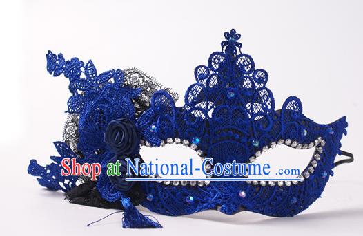 Handmade Halloween Cosplay Party Woman Royalblue Lace Mask Carnival Half Face Mask Stage Show Blinder Headpiece