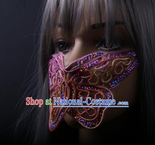 Handmade Halloween Cosplay Party Colorful Butterfly Mask Costume Ball Female Face Mask Stage Show Blue Sequins Headpiece