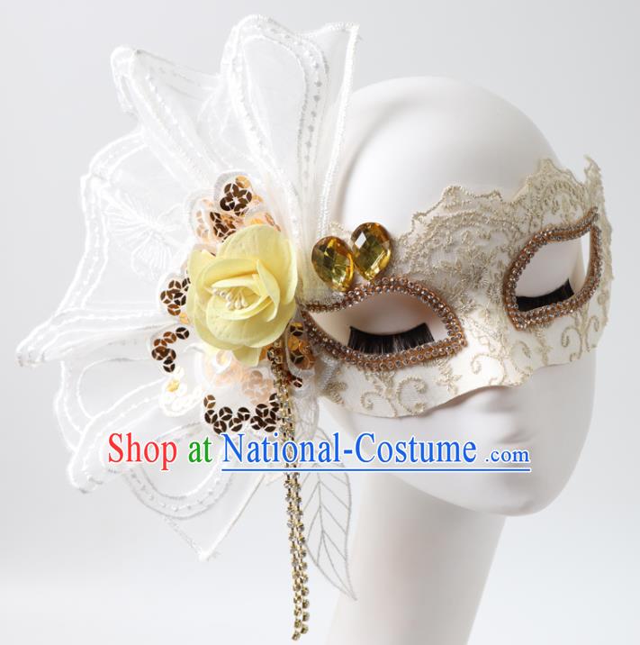 Handmade Stage Show White Lace Headpiece Halloween Cosplay Party Blinder Mask Costume Ball Queen Face Mask