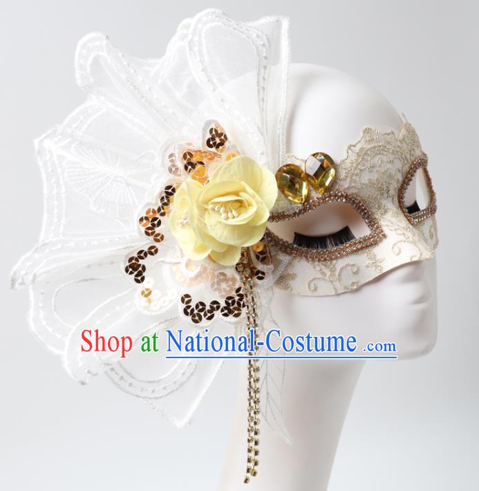 Handmade Stage Show White Lace Headpiece Halloween Cosplay Party Blinder Mask Costume Ball Queen Face Mask