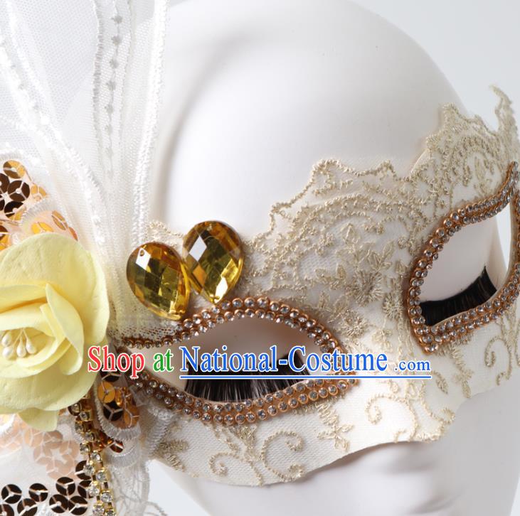 Handmade Stage Show White Lace Headpiece Halloween Cosplay Party Blinder Mask Costume Ball Queen Face Mask