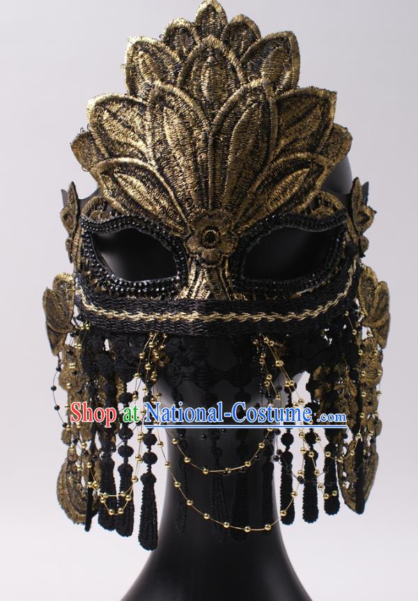 Rio Carnival Headwear Halloween Party Male Cosplay Golden Lace Mask Professional Stage Performance Full Face Mask