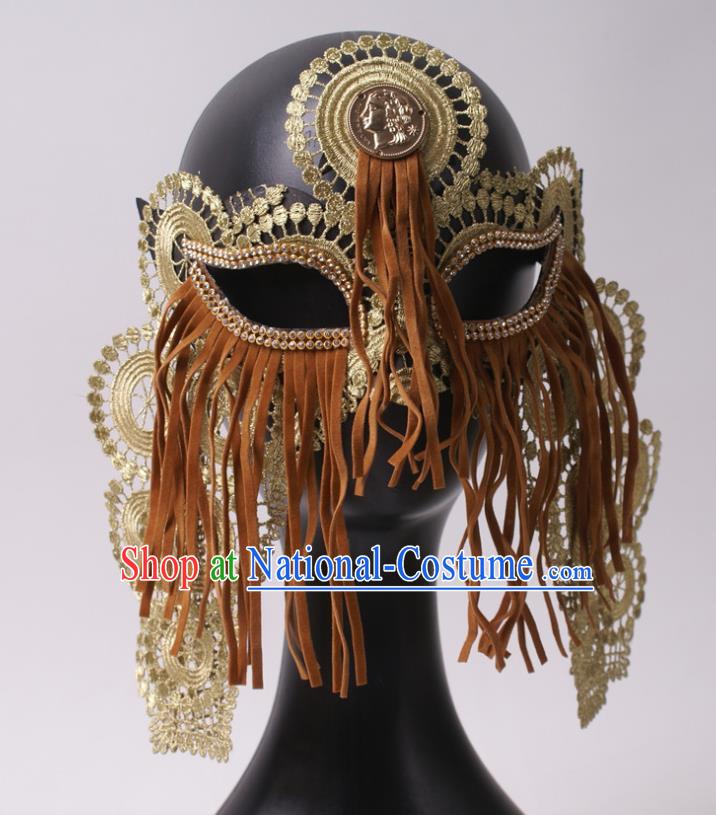 Halloween Party Male Cosplay Lace Mask Professional Stage Performance Tassel Face Mask Rio Carnival Blinder Headwear