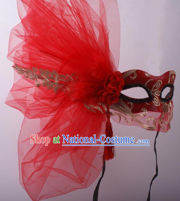 Handmade Costume Ball Half Face Mask Stage Show Headpiece Halloween Cosplay Party Red Lace Blinder Mask