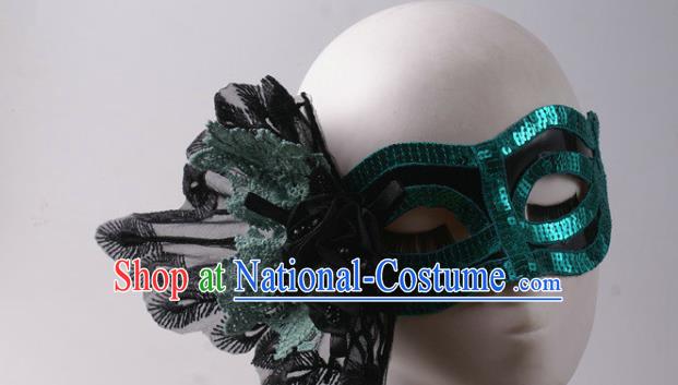 Handmade Halloween Cosplay Party Blue Sequins Blinder Mask Costume Ball Lace Peacock Face Mask Stage Show Headpiece