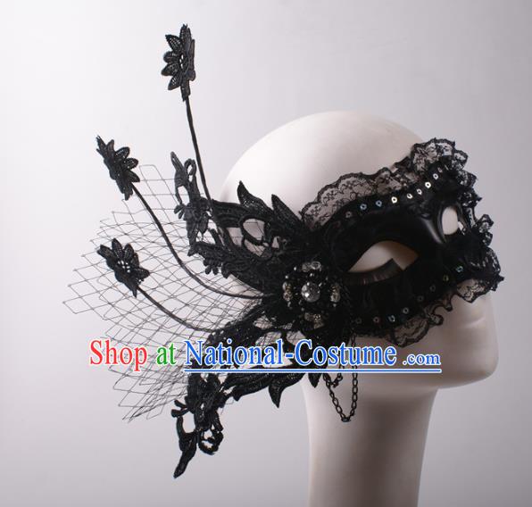 Handmade Stage Show Black Lace Headpiece Halloween Cosplay Party Blinder Mask Costume Ball Half Face Mask