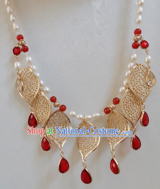 Chinese Ancient Palace Lady Necklace Tang Dynasty Princess Pearls Necklet Accessories