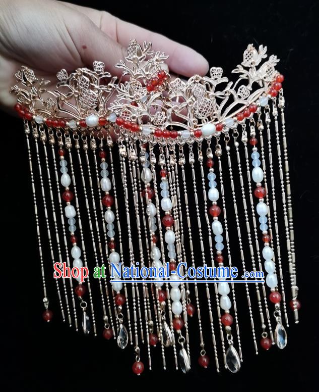 China Ancient Imperial Concubine Golden Hairpin Traditional Ming Dynasty Empress Tassel Hair Comb