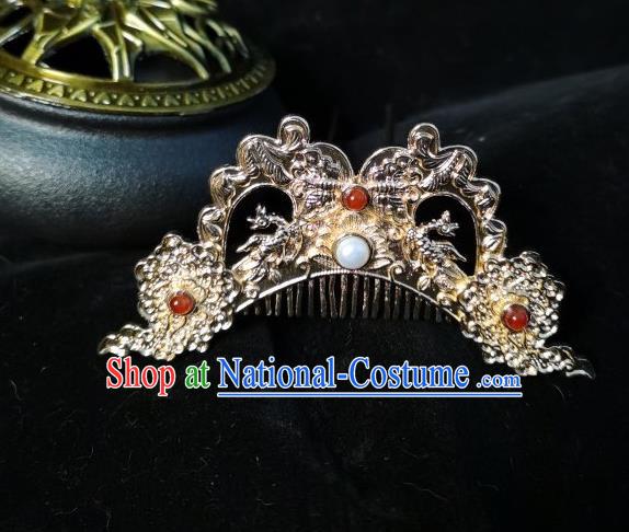 China Ancient Court Beauty Hairpin Hair Accessories Traditional Ming Dynasty Empress Golden Hair Comb