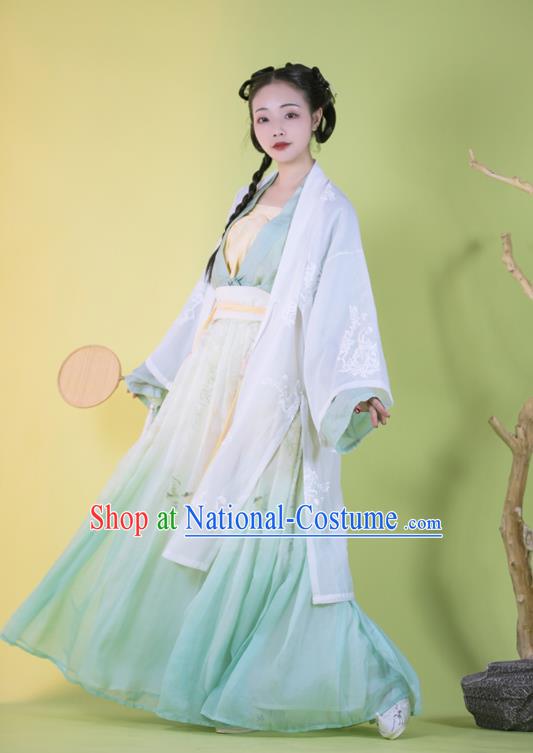 Traditional China Song Dynasty Young Beauty Historical Clothing Ancient Nobility Lady Blue Hanfu Dress Garments