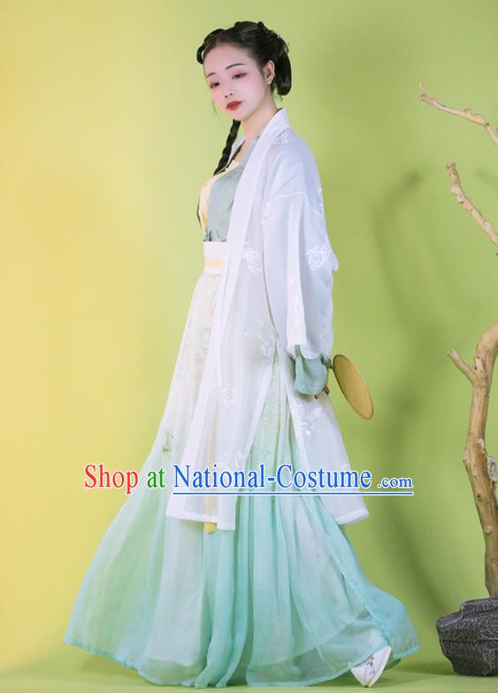 Traditional China Song Dynasty Young Beauty Historical Clothing Ancient Nobility Lady Blue Hanfu Dress Garments