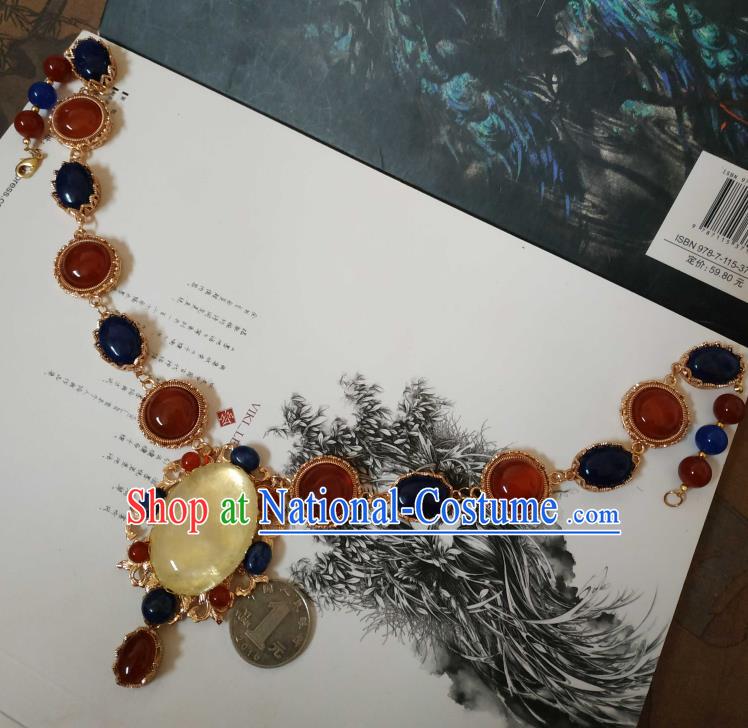 Handmade Chinese Tang Dynasty Empress Gems Necklace Accessories Traditional Ancient Princess Agate Necklet